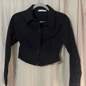 Abercrombie & Fitch Black Cropped Button-Down Shirt